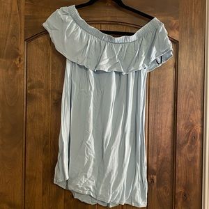 Light blue chiffon off the shoulder dress
